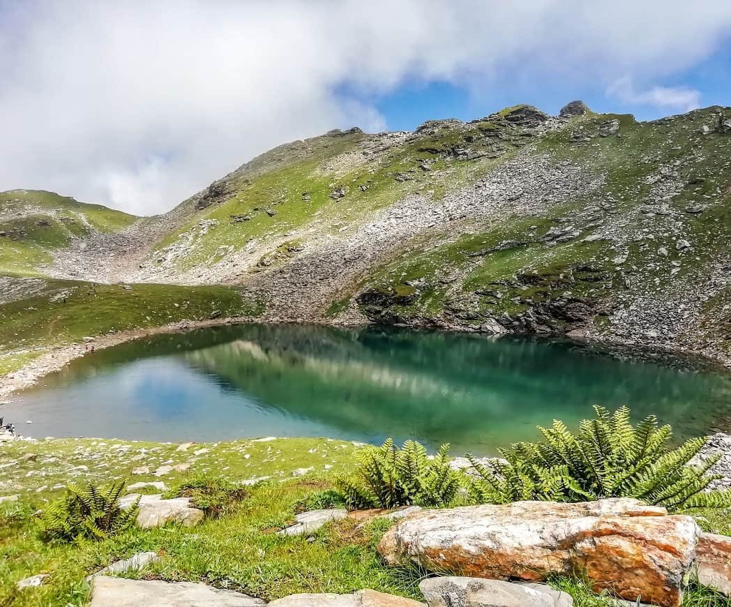 Trekkers hiking to Bhrigu Lake near Manali