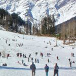 Manali town view with Beas River and pine forests